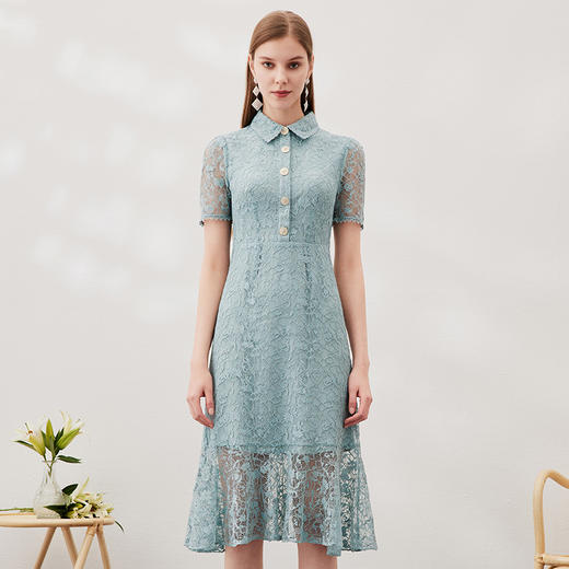 EITIE爱特爱夏季新款修身显瘦优雅蕾丝拼接印花连衣裙7007731 商品图2