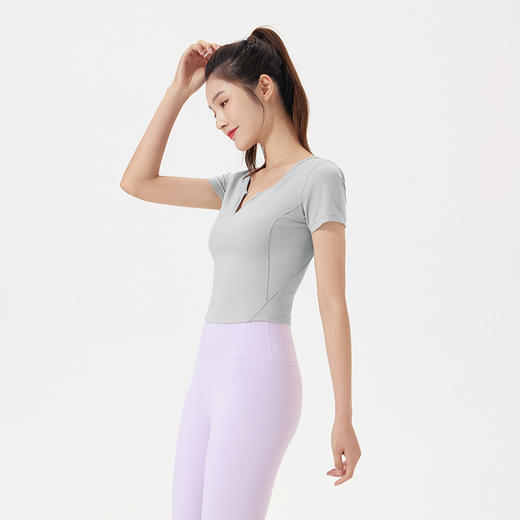 VOVOS深v领高弹塑形显胸型时尚瑜伽健身T恤短袖VTX8029 商品图6