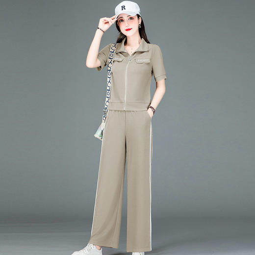 QYMHSY-I23A045-Y，时尚运动套装短袖套装2023年夏季新款阔腿长裤开衫上衣两件套 商品图1