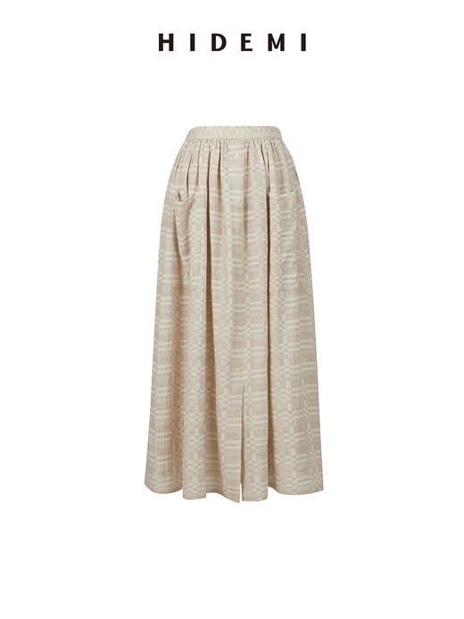 HIDEMI 格纹浮雕色织艺术亚麻套装 衬衫/口袋半裙 商品图13