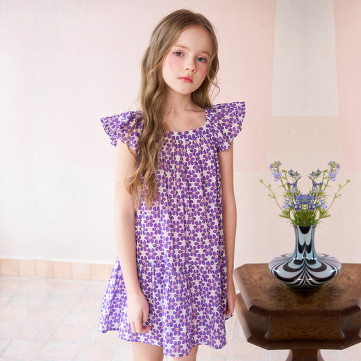 mettekids女童连衣裙夏季儿童紫色纯棉公主裙中大童洋气时髦裙子 商品图2
