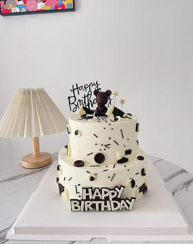 双层黑白小熊一鲜奶动物奶油蛋糕