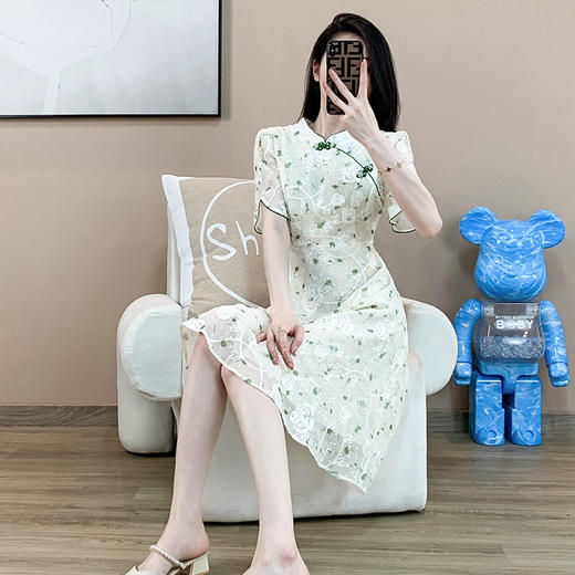 奢姿2025年夏装新款大码女装复古旗袍裙子胖妹妹印花时尚连衣裙9932825348 商品图2