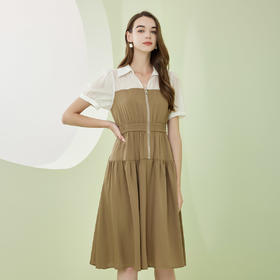 RF8E8斯尔丽瑟俪2023夏季新款收腰显瘦A摆衬衫式时尚拼接连衣裙