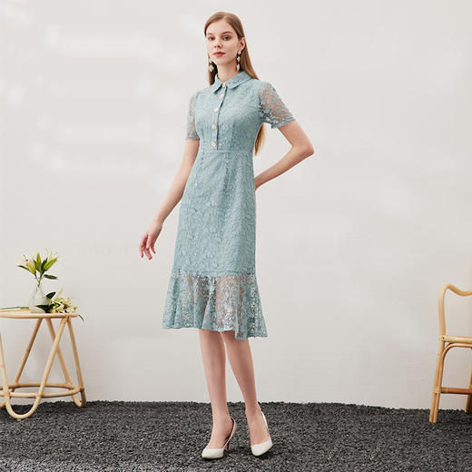 EITIE爱特爱夏季新款修身显瘦优雅蕾丝拼接印花连衣裙7007731 商品图3