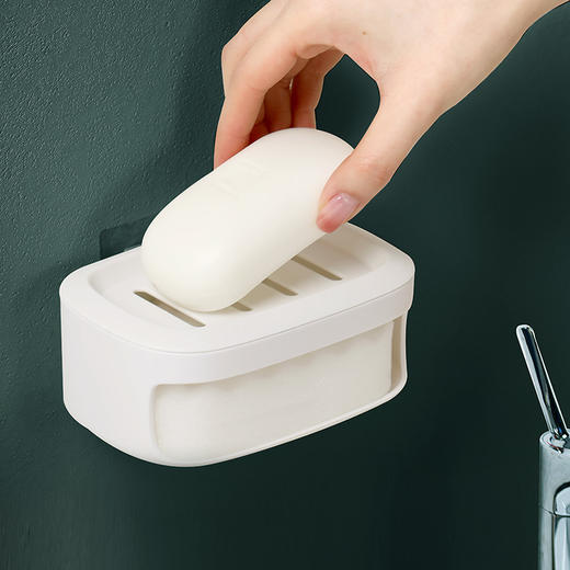 FaSoLa 沥水肥皂盒壁挂式香皂盒免打孔多功能双层家用浴室洗手间悬挂排水 商品图2