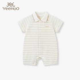 英氏新生婴儿哈衣短袖连体衣23夏季短哈翻领男女爬服YRHBJ2P404A