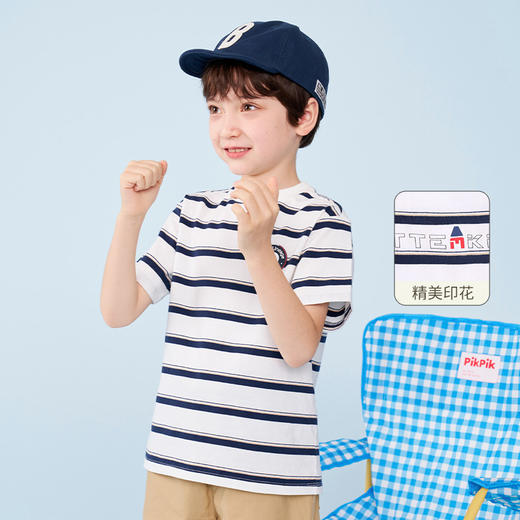 mettekids男童短袖t恤夏季儿童休闲条纹童装上衣中大童洋气打底衫 商品图0