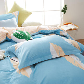 恒源祥 家纺四件套全棉纯棉斜纹印花床品双人四件套 摇曳纷飞HYX013TJ 适用200*230被套 商品图1