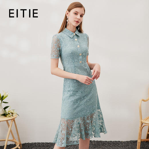 EITIE爱特爱夏季新款修身显瘦优雅蕾丝拼接印花连衣裙7007731 商品图0