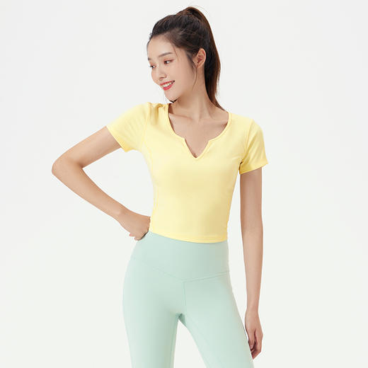 VOVOS深v领高弹塑形显胸型时尚瑜伽健身T恤短袖VTX8029 商品图3