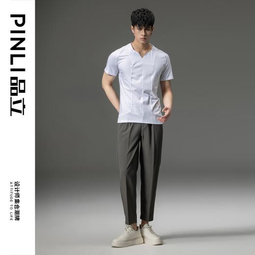 PINLI品立夏季新款男装修身V领上衣休闲短袖T恤纯色潮牌男士体恤B222111030 商品图2