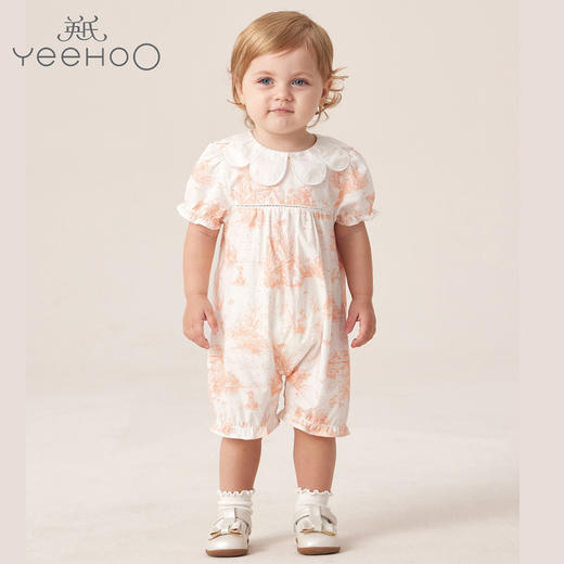 英氏23夏款女宝宝纯棉短袖可爱公主花边领套头连体衣YRHBJ2P274A 商品图0