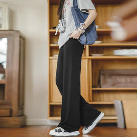 马登女装日系休闲阔腿长裤垂坠感针织显瘦直筒裤通勤小个子拖地裤