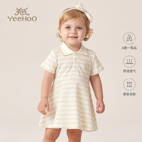 英氏儿童连衣裙2023夏季新款女宝翻领洋气学院风裙子YRLCJ2P415A