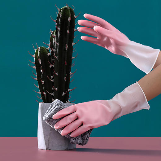 「9.9元包邮！三色可选」厨房用品洗碗手套丁腈贴合家用女洗衣服刷碗橡胶皮防水清洁工具手套 商品图1