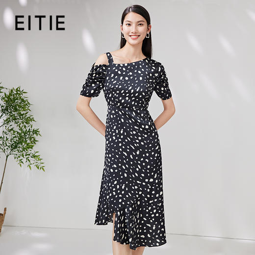 EITIE爱特爱夏季新款时尚洋气单露肩高腰显瘦印花连衣裙7007747 商品图0