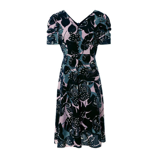 EITIE爱特爱夏款新品时尚V领显瘦高腰舒适印花连衣裙7007769 商品图5