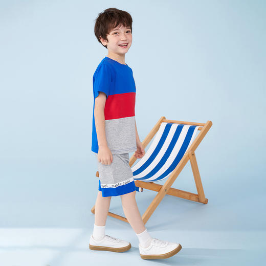 mettekids男童套装夏季儿童撞色短袖t恤中大童休闲运动短裤童装 商品图1