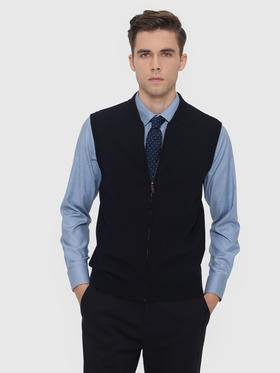 callisto藏青毛晴拉链开衫棒球领针织马甲 FRVST008C