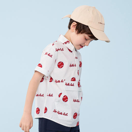 mettekids男童短袖衬衫夏季儿童洋气休闲衬衣中大童字母印花上衣 商品图2