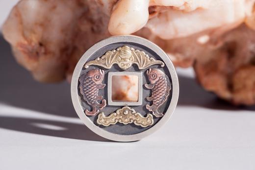 矩德泉坊 纯银手作   永乐通宝背吉庆有余（3.3厘米镶嵌版）534 商品图6