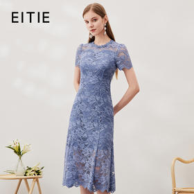 EITIE爱特爱夏季新款洋气镂空蕾丝显瘦收腰连衣裙女裙7007732