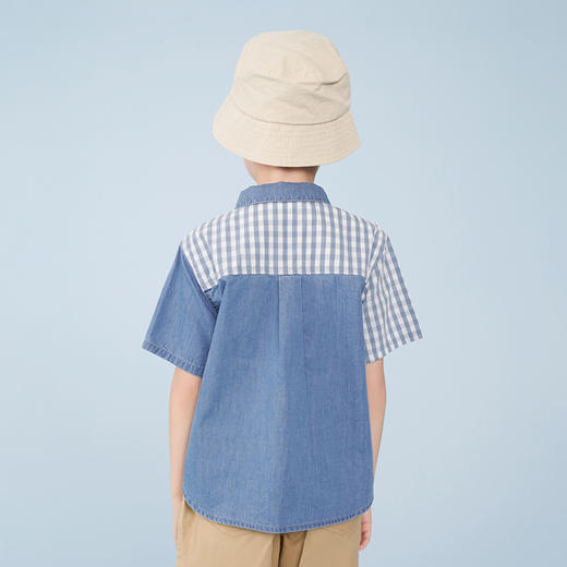 mettekids儿童短袖牛仔衬衫夏季男童纯棉衬衣中大童休闲撞色上衣 商品图3