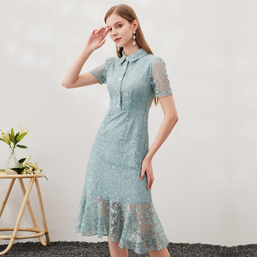 EITIE爱特爱夏季新款修身显瘦优雅蕾丝拼接印花连衣裙7007731 商品图1