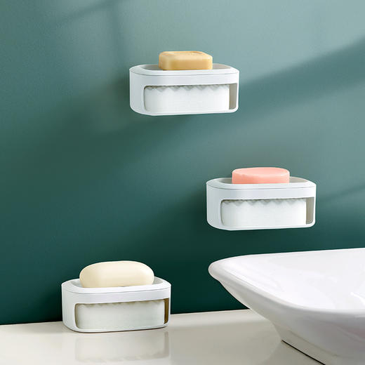 FaSoLa 沥水肥皂盒壁挂式香皂盒免打孔多功能双层家用浴室洗手间悬挂排水 商品图6