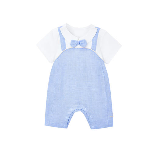 英氏23夏款男宝宝纯棉翻领假2件带领结短袖连体衣YRHBJ2P237A 商品图4