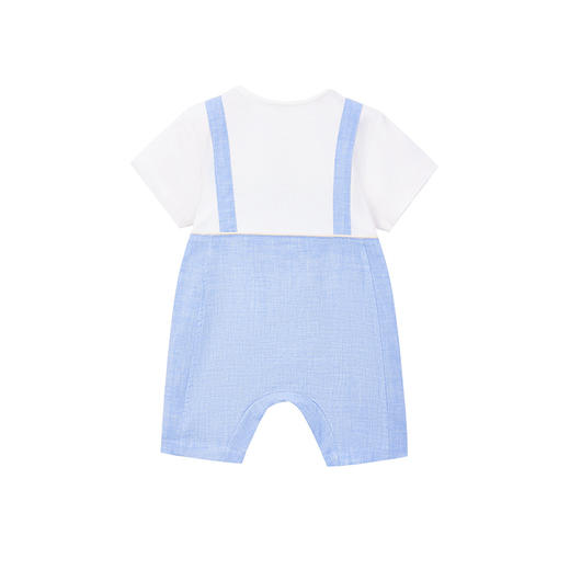 英氏23夏款男宝宝纯棉翻领假2件带领结短袖连体衣YRHBJ2P237A 商品图1