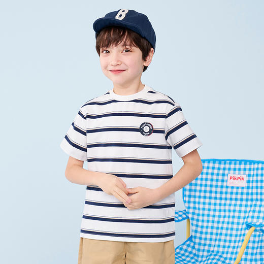 mettekids男童短袖t恤夏季儿童休闲条纹童装上衣中大童洋气打底衫 商品图1
