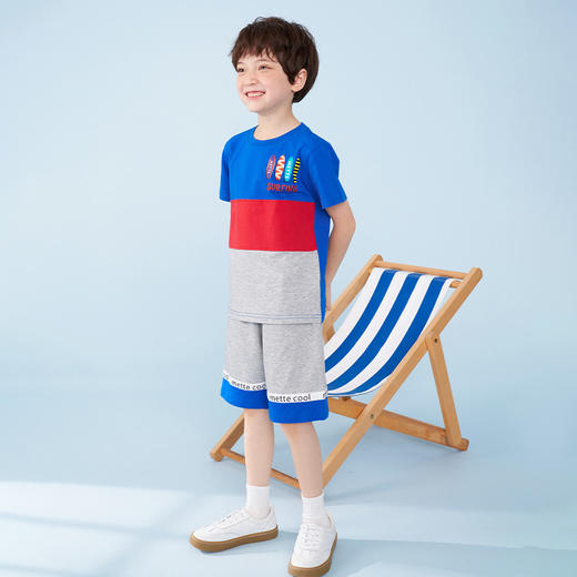 mettekids男童套装夏季儿童撞色短袖t恤中大童休闲运动短裤童装 商品图2