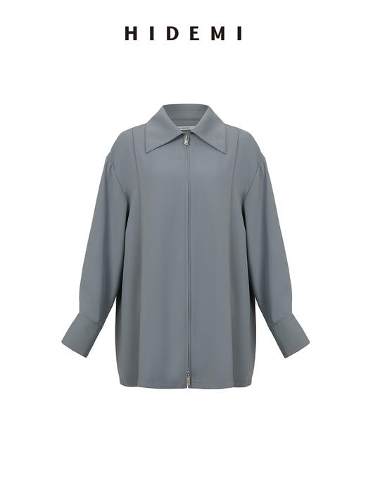 HIDEMI 极简斜纹双头拉链海军领缎面感套装 上衣/半身裙 商品图13