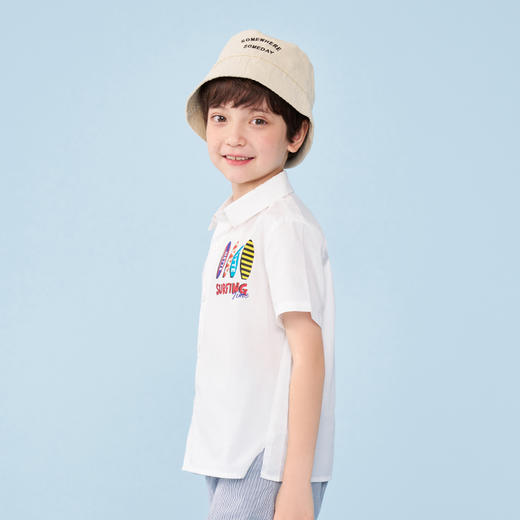 mettekids男童短袖衬衫夏季儿童白色帅气童装中大童休闲时尚童装 商品图2