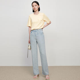 IN AND ON21431夏季新款全棉短袖T恤女短款直筒显瘦口袋纯色上衣