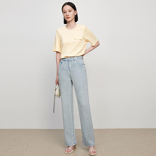 IN AND ON21431夏季新款全棉短袖T恤女短款直筒显瘦口袋纯色上衣 商品图0