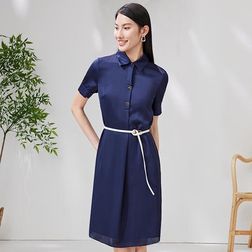 EITIE爱特爱夏季新款气质通勤百搭褶皱显瘦衬衫连衣裙7007723 商品图1