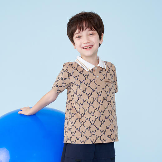 mettekids男童短袖t恤夏季儿童冰感透气polo衫中大童字母印花上衣 商品图3