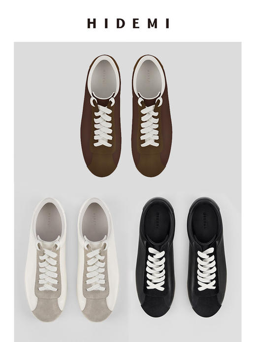 HIDEMI简约设计感小羊皮球鞋sneaker 黑色/白色/棕色 商品图0