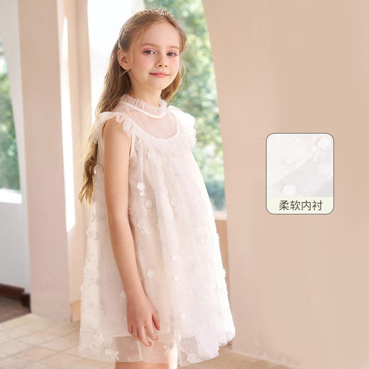 mettekids女童连衣裙夏季新款儿童白色绣花公主裙中大童洋气裙子 商品图0