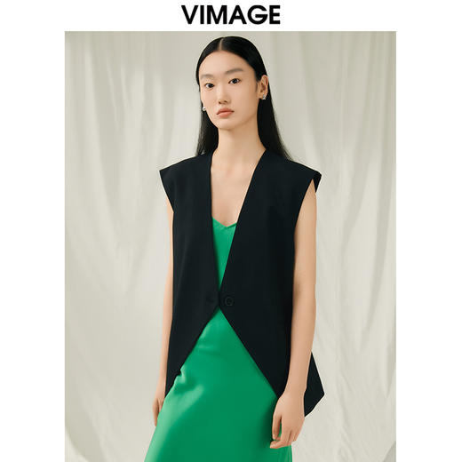 VIMAGE纬漫纪夏季新款百搭马甲简约修身西装薄外套V1903514 商品图0