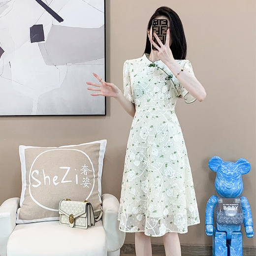 奢姿2025年夏装新款大码女装复古旗袍裙子胖妹妹印花时尚连衣裙9932825348 商品图3