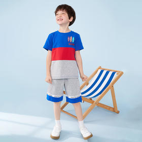 mettekids男童套装夏季儿童撞色短袖t恤中大童休闲运动短裤童装