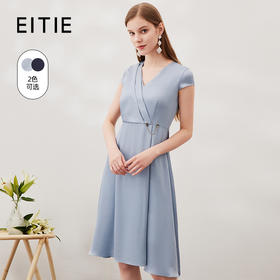 EITIE爱特爱夏季新款优雅气质V领洋气显瘦连衣裙女7007722