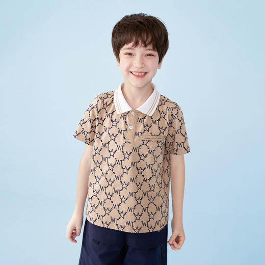 mettekids男童短袖t恤夏季儿童冰感透气polo衫中大童字母印花上衣 商品图0