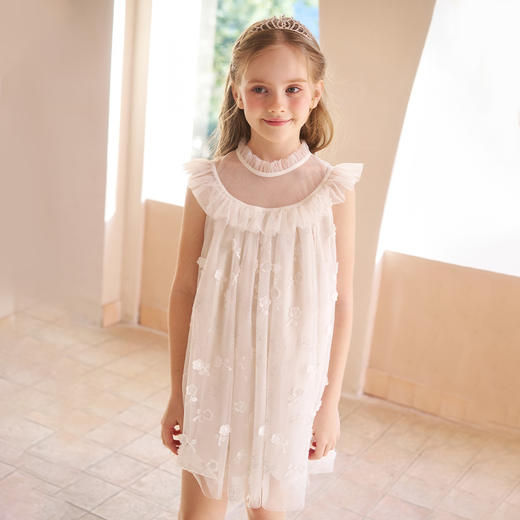 mettekids女童连衣裙夏季新款儿童白色绣花公主裙中大童洋气裙子 商品图1