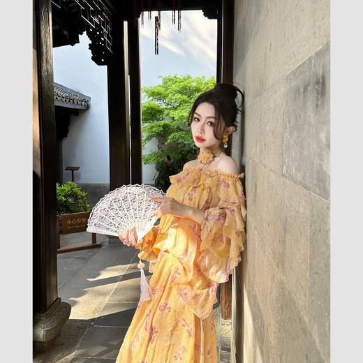 BeQueenStory【鎏金花影】高端一字肩真丝桑蚕丝时尚套装2023春季新款女 商品图2