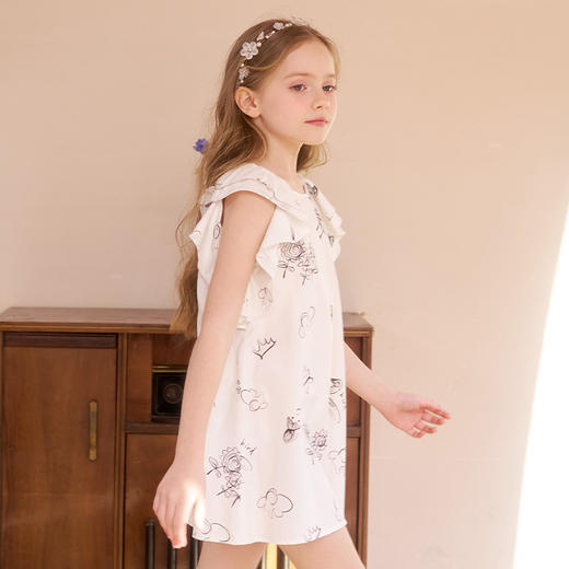 mettekids女童连衣裙夏季女孩白色印花公主裙儿童洋气纯棉裙子 商品图1